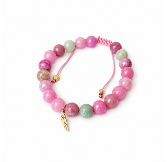 Quarzit-Armband in Rosa und Grün mit Feder | KiFe