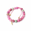 Verstellbares Damenarmband aus rosa-grünem Quarzit mit Federanhänger