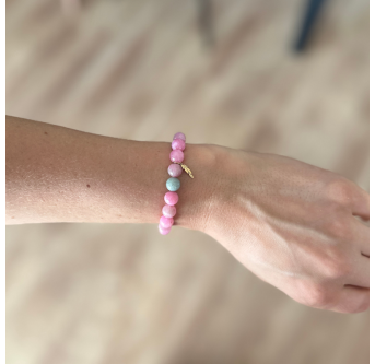 Quarzit-Armband in Rosa und Grün mit Feder | KiFe