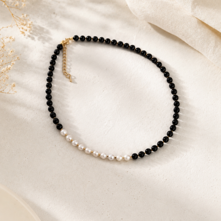 Onyx Halskette mit Süßwasserperlen | Handgefertigt | KiFe Schmuck Atelier