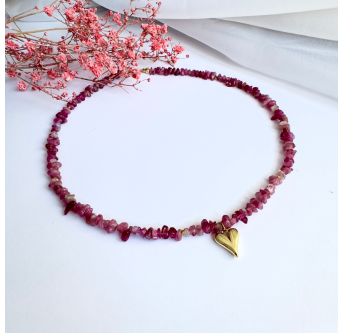 Halskette aus rosa Turmalin mit Herzanhänger