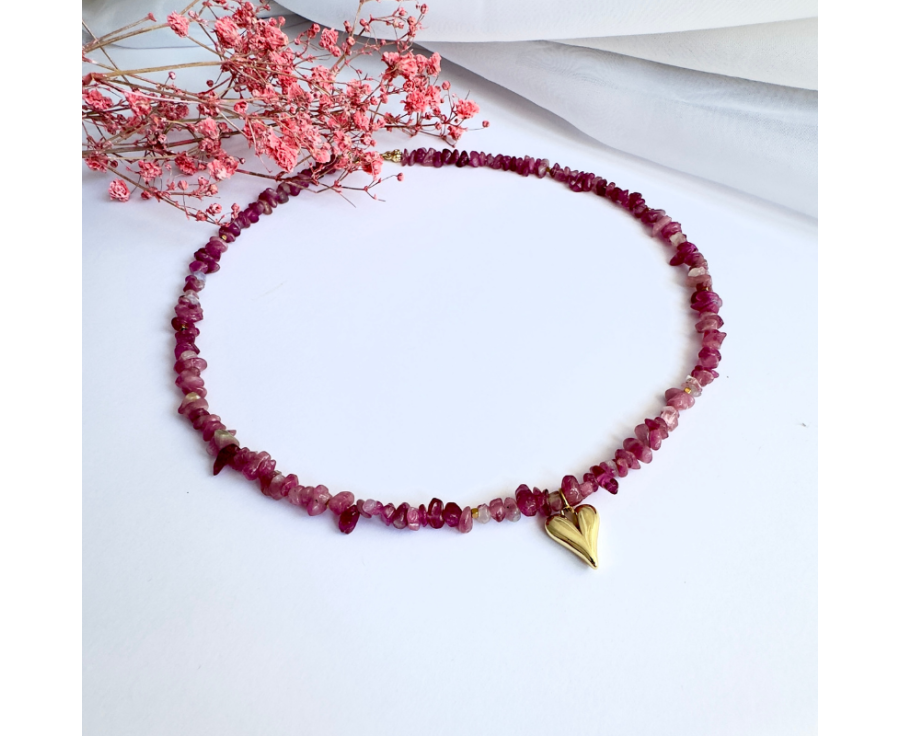 Halskette aus rosa Turmalin mit Herzanhänger