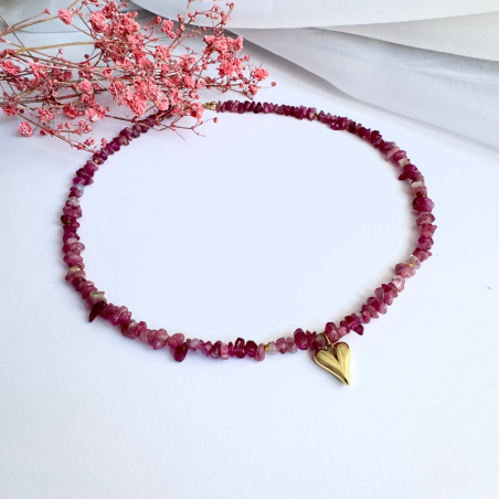 Halskette aus rosa Turmalin mit Herzanhänger