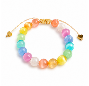 Buntes Kinderarmband aus Selenit mit Herzdetails