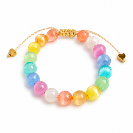 Buntes Kinderarmband aus Selenit mit Herzdetails
