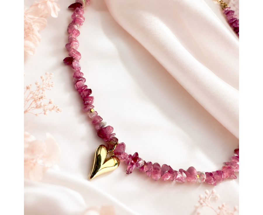 Halskette aus rosa Turmalin mit Herzanhänger