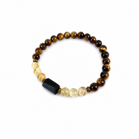 Damenarmband aus Tigerauge, Citrin und schwarzem Turmalin