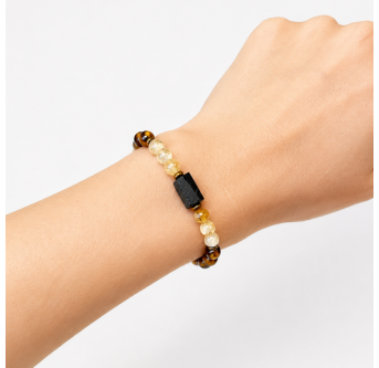 Damenarmband aus Tigerauge Citrin und schwarzem Turmalin