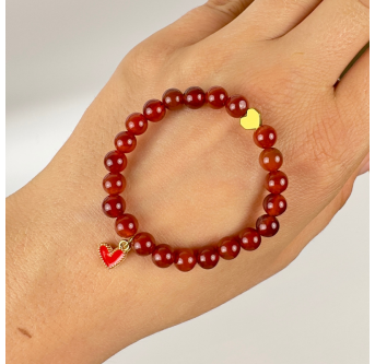 Karneol-Armband für Kinder mit buntem Herzanhänger