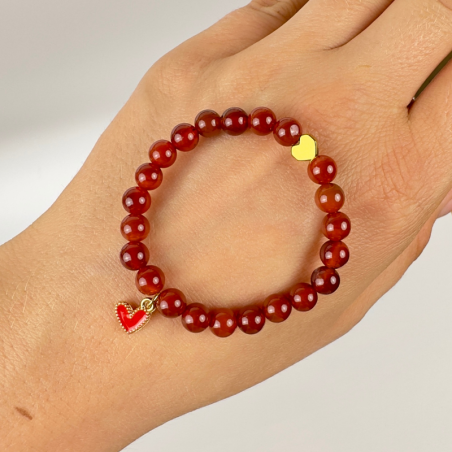 Karneol-Armband für Kinder mit buntem Herzanhänger