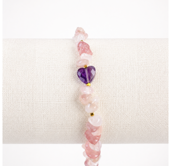 Rosenquarz Armband Damen mit Amethyst-Herz | KiFe