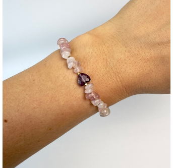 Rosenquarz Armband Damen mit Amethyst-Herz | KiFe