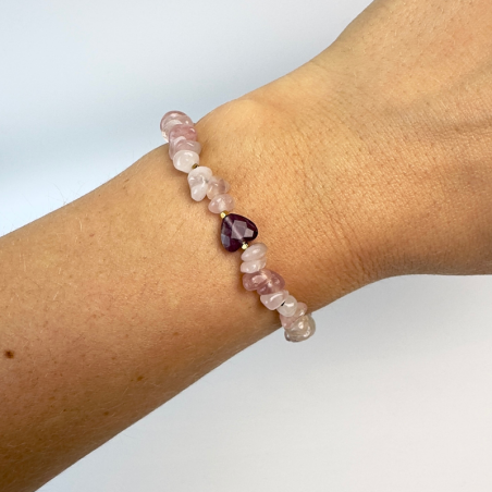 Rosenquarz Armband Damen mit Amethyst-Herz | KiFe