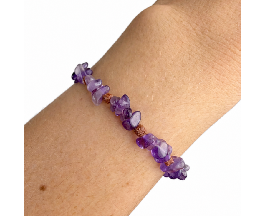 Amethyst-Armband mit Goldfluss und Hämatit, verstellbar
