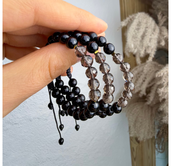 Turmalin-Armband mit Rauchquarz, verstellbares Schutzarmband für Damen
