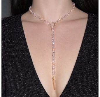 Y-Kette aus Kristallglas - Rose