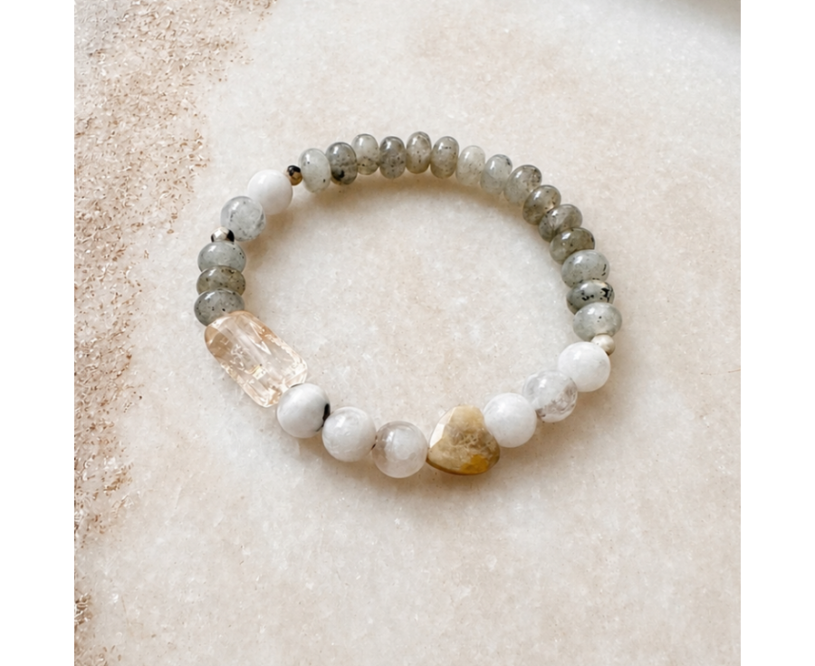Damenarmband aus Halbedelsteinen mit Citrin & Mondstein