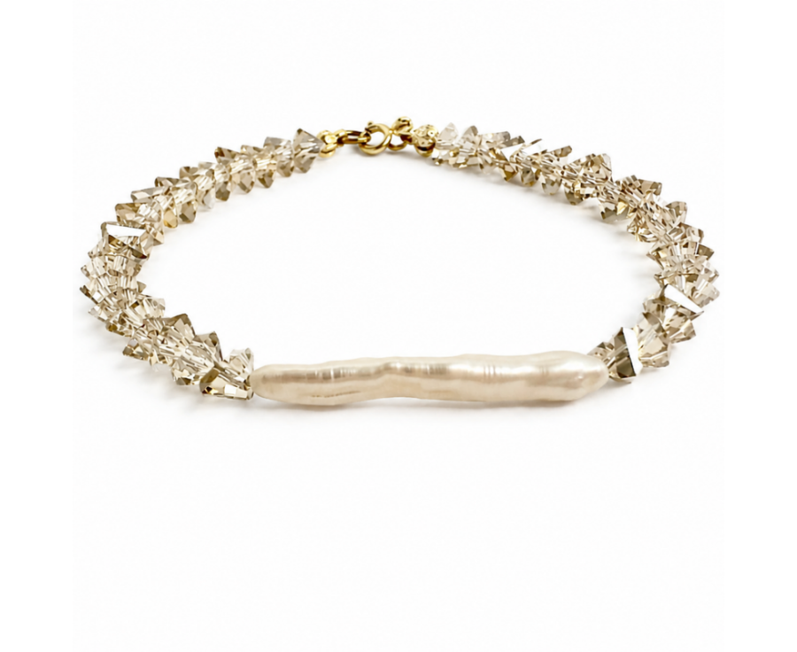 Armband mit Süßwasserperle Stäbchen und champagnerfarbenen Kristallen