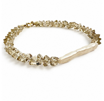 Armband mit Süßwasserperle und champagnerfarbenen Kristallen