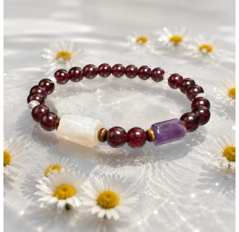 Granat Armband mit Citrin, Amethyst und Tigerauge