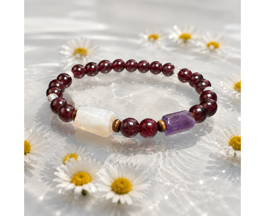 Granat Armband mit Citrin, Amethyst und Tigerauge
