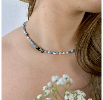 Boho Edelstein Halskette mit Aquamarin & Sonnenstein
