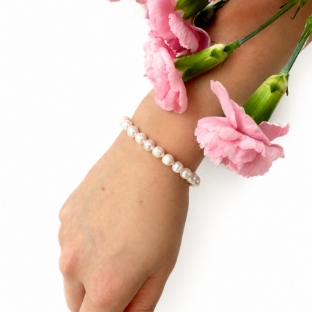 Klassisches Perlenarmband aus natürlichen Süßwasserperlen mit Silber-925-Verschluss, handgefertigt im KiFe Schmuck Atelier