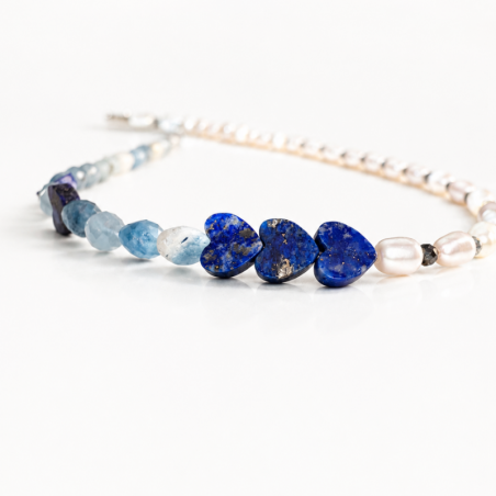 Halskette aus Lapislazuli, Aquamarin und Süßwasserperlen