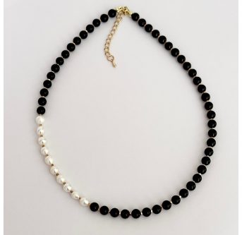 Onyx Halskette mit Süßwasserperlen | Handgefertigt | KiFe Schmuck Atelier