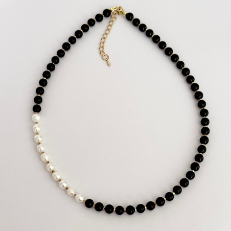 Onyx Halskette mit Süßwasserperlen | Handgefertigt | KiFe Schmuck Atelier