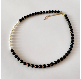 Onyx Halskette mit Süßwasserperlen | Handgefertigt | KiFe Schmuck Atelier
