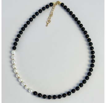 Onyx Halskette mit Süßwasserperlen | Handgefertigt | KiFe Schmuck Atelier