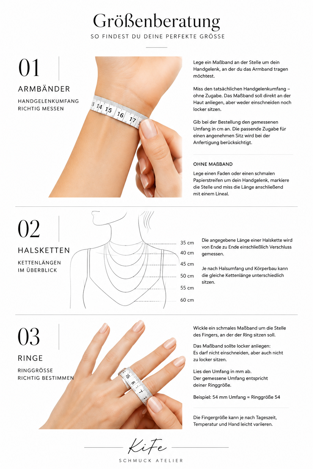 Größenberatung für Armbänder, Halsketten und Ringe – KiFe Schmuck Atelier